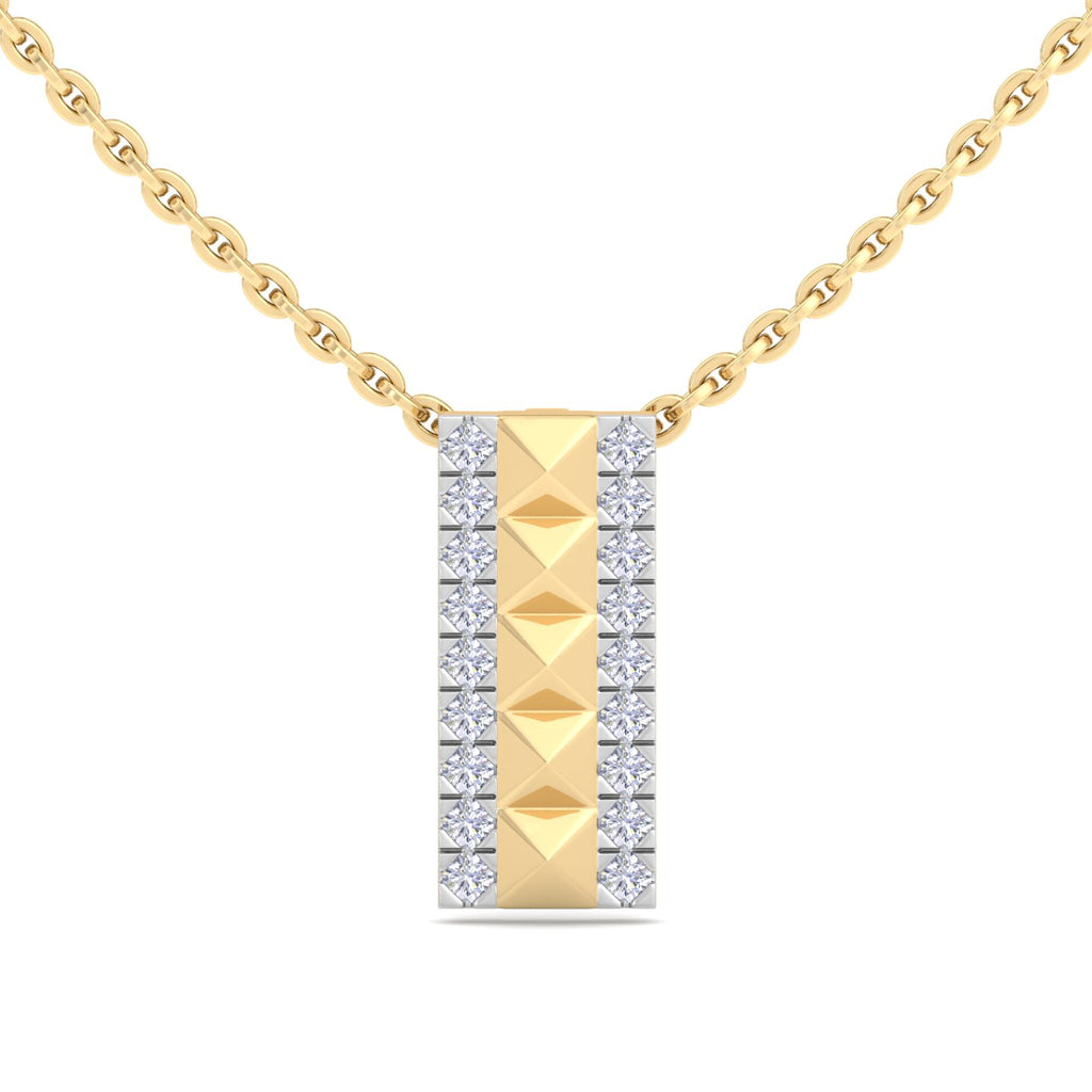 Pyramid Cut Diamond Bar Pendant Necklace