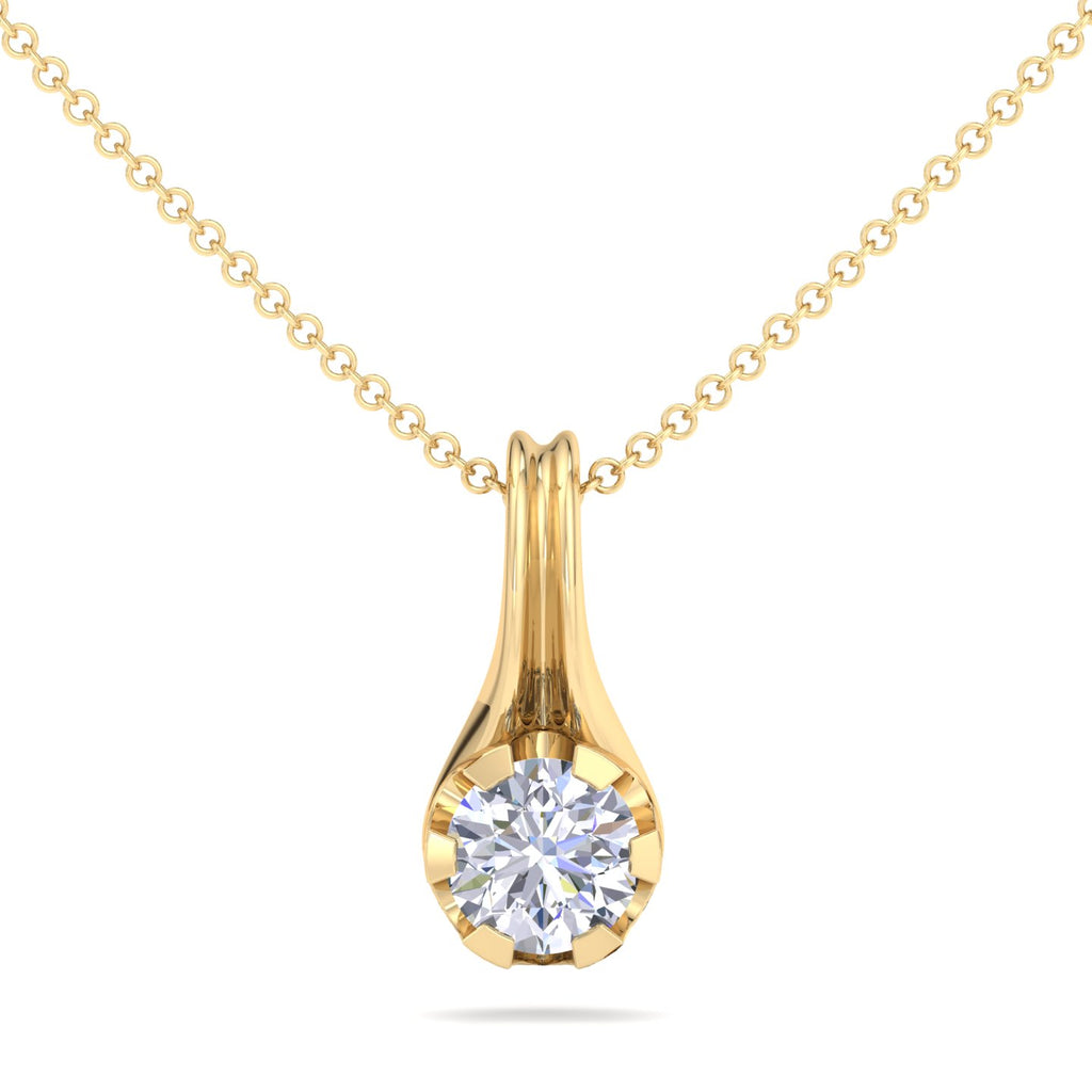Fluted Teardrop Diamond Solitaire Necklace