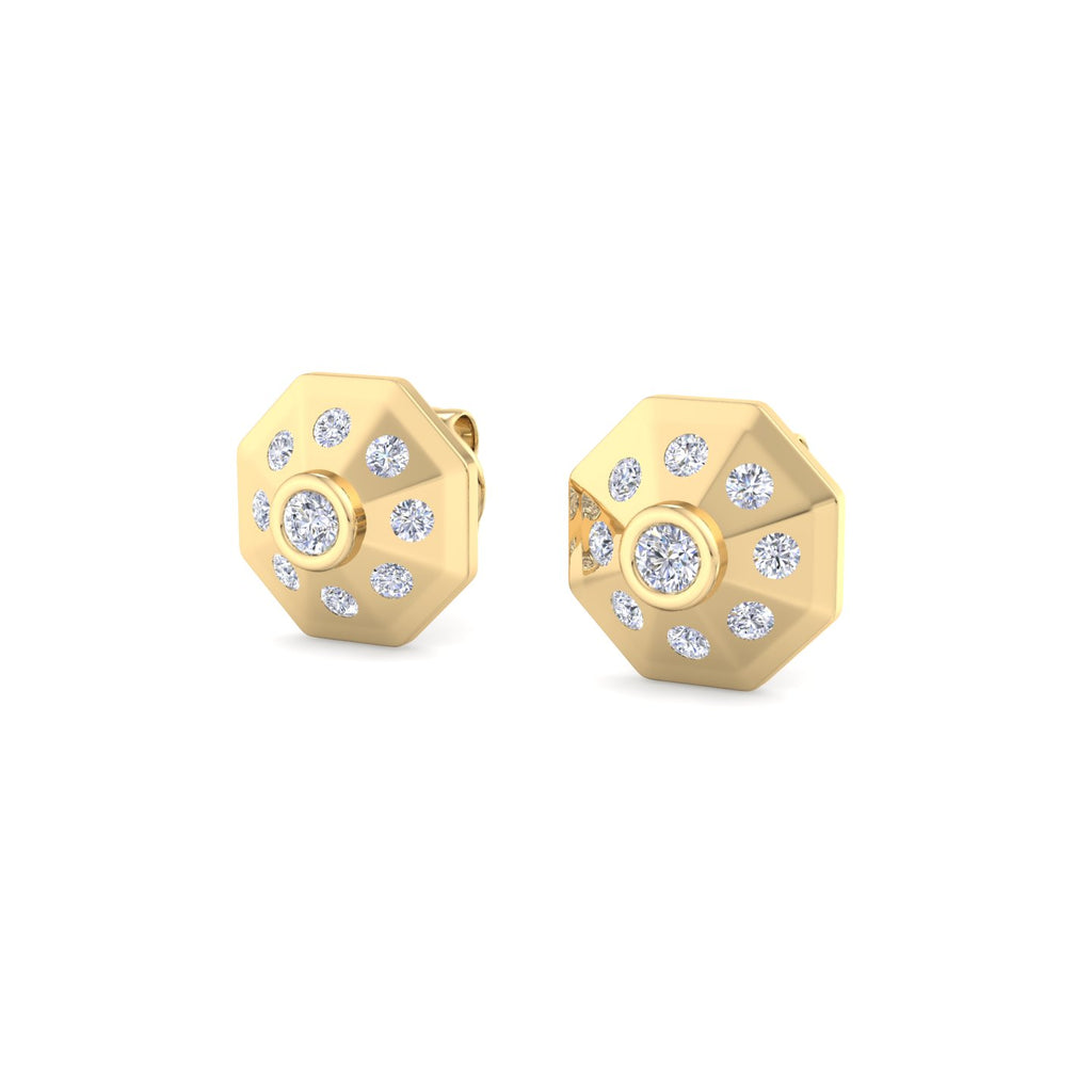 Octagon Starburst Diamond Stud Earrings