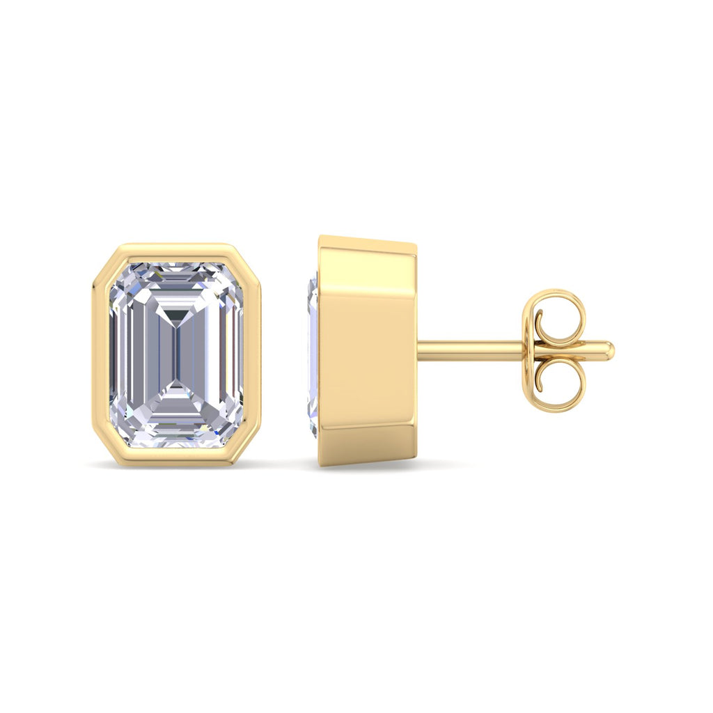 Emerald Cut Bezel Diamond Stud Earrings
