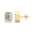 Emerald Cut Bezel Diamond Stud Earrings