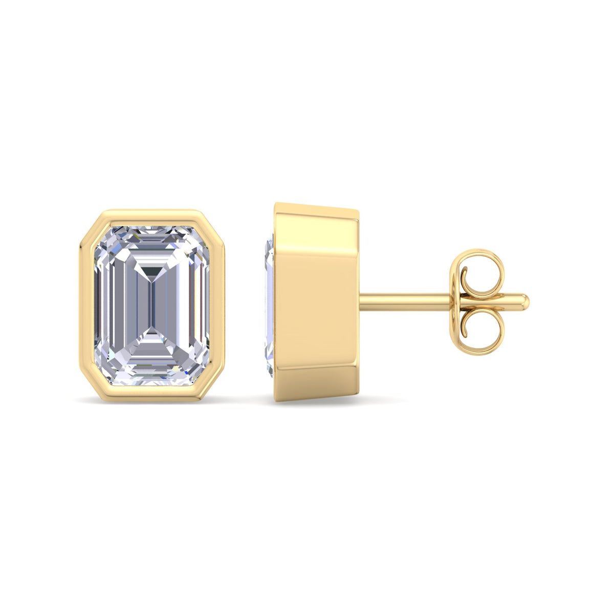 Emerald Cut Bezel Diamond Stud Earrings