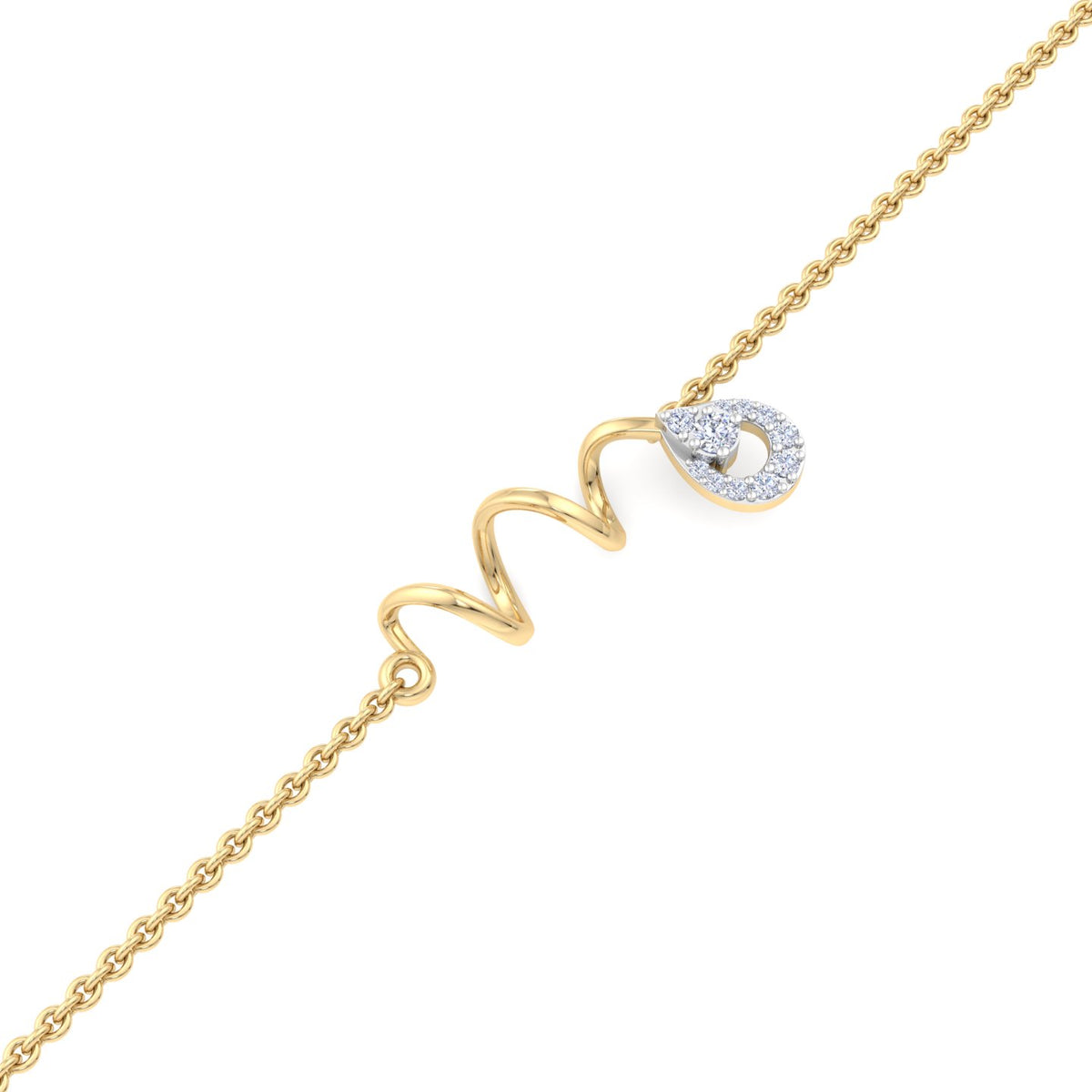 Wavy Wire Teardrop Diamond Charm Bracelet