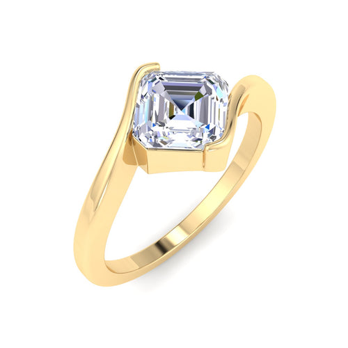 Asscher Cut Bypass Solitaire Diamond Ring